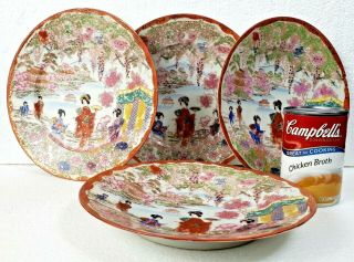 Set 4 Geisha Girl Antique Japan Porcelain Plates Hand Painted 8 - 1/2 " Fine