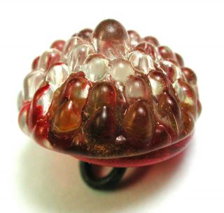 Bb Antique Charmstring Glass Button Red & Crystal Paperweight Berry Mold 7/16 "