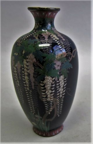 Museum Quality Japanese Meiji - Era Miniature 3 " Cloisonne Vase W/ Wisteria Decor