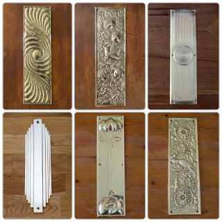 BRASS FINGER PLATE ART NOUVEAU DOOR PUSH PLATES FINGERPLATE HANDLES KNOBS 2