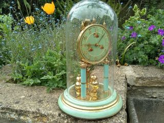 Vintage German Mechanical Anniversary Mantle Clock 8 " Dia Base 12 " High