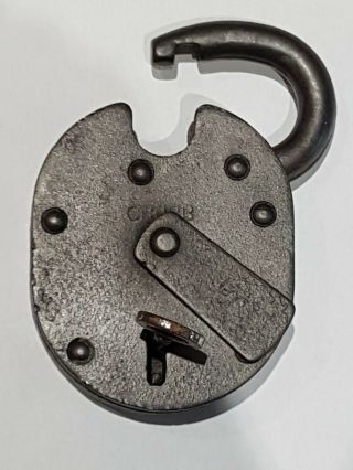 Lovely Antique Large Heavy Steel Chubb Padlock & Key - 4 Inches