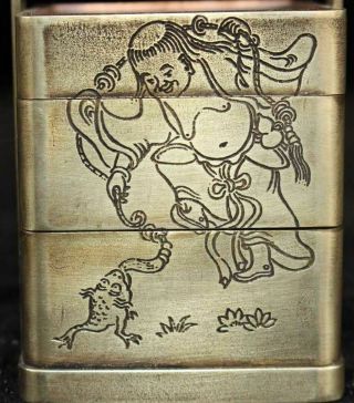 Old Collectable Antique Tibet Silver Hand Carve Immortal Flower Three Layers Box 2