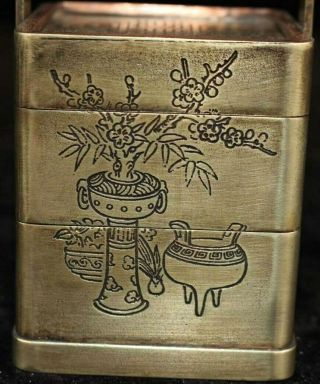 Old Collectable Antique Tibet Silver Hand Carve Immortal Flower Three Layers Box 3