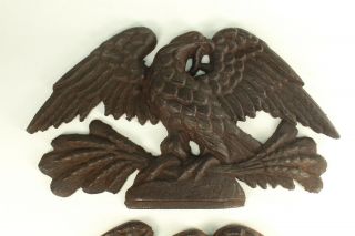 Antique 1800 ' s Pair Cast Iron Eagle Plaques Ornaments Wood Stove 2