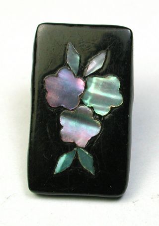 Bb Antique Paper Mache Button Bar Shape W Iridescent Shell Flower Inlay 3/4 "