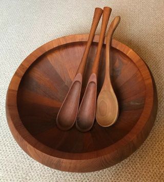 Mid - Century Modern Dansk Designs Denmark Bowl Wooden Spoons Tongs - Approx 16.  5”