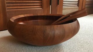Mid - Century Modern Dansk Designs Denmark Bowl Wooden Spoons Tongs - Approx 16.  5” 2