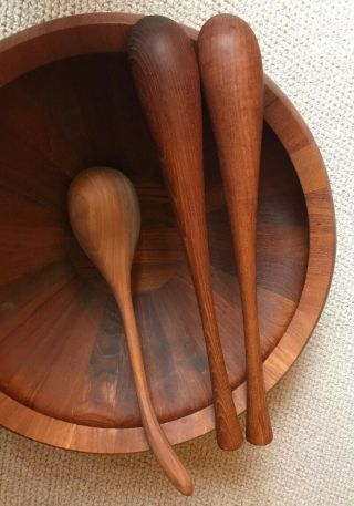 Mid - Century Modern Dansk Designs Denmark Bowl Wooden Spoons Tongs - Approx 16.  5” 3