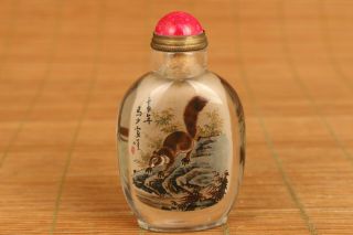 Unique Chinese Natural Crystal Lovely Squirrel Figure Snuff Bottle Collectable