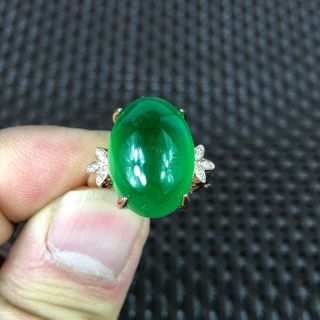 Collectible Chinese Green Jadeite Jade Egg Shape Bead Handwork Rare No.  6 - 12 Ring