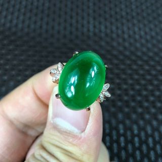 Collectible Chinese Green Jadeite Jade Egg Shape Bead Handwork Rare No.  6 - 12 Ring 2