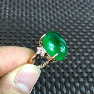 Collectible Chinese Green Jadeite Jade Egg Shape Bead Handwork Rare No.  6 - 12 Ring 3