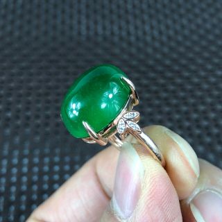 Collectible Chinese Green Jadeite Jade Egg Shape Bead Handwork Rare No.  6 - 12 Ring 4