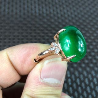 Collectible Chinese Green Jadeite Jade Egg Shape Bead Handwork Rare No.  6 - 12 Ring 5