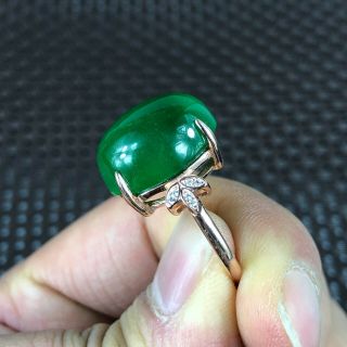 Collectible Chinese Green Jadeite Jade Egg Shape Bead Handwork Rare No.  6 - 12 Ring 6