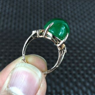 Collectible Chinese Green Jadeite Jade Egg Shape Bead Handwork Rare No.  6 - 12 Ring 7