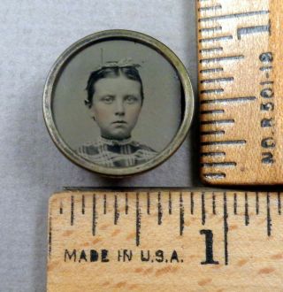 Tintype Antique Button,  1800s Girl 