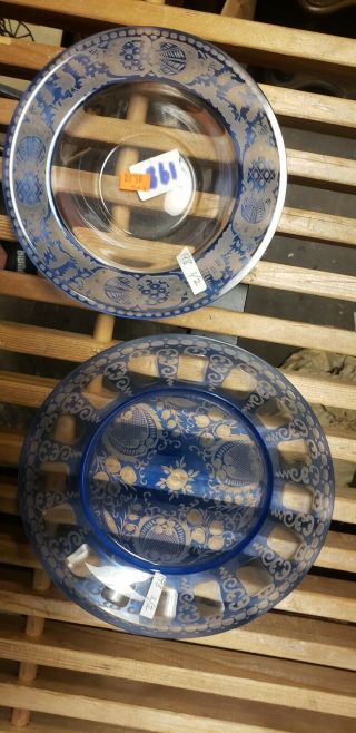 Blue And Crystal Clear Plate And Bowl.