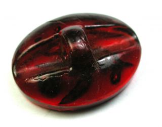BB Antique Oval Ruby Glass Button w Gold Flying Bird 5/8 