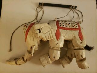 Vintage Marionette Wood Carved Elephant Toy/puppet Old Toy From Asia Wh
