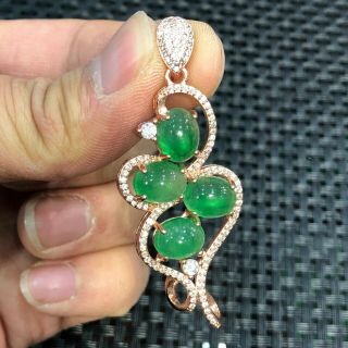 Rare Collectible Chinese Jadeite Jade Handwork 4 Green Beads Bird Shaped Pendant