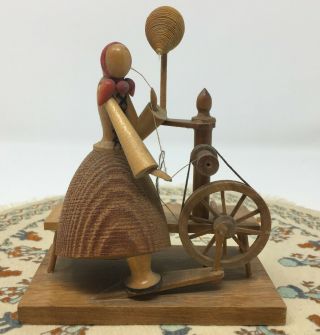 Vintage S Sitarski J Fedorowicz Wood Carved Lady Spinning Wheel Made In Poland