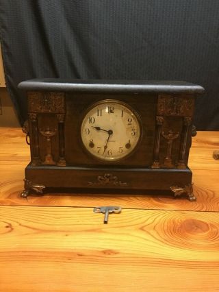 Vintage Sessions Mantle Clock With Egyptian Lion Head Accents