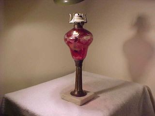 Antique Boston Sandwich Ruby Cranberry Cut To Clear Glass Oil Lamp