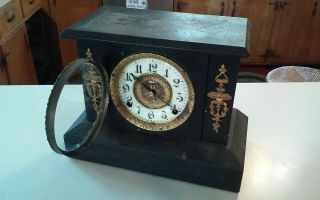 Antique E.  Ingraham Black 8 Day Gong Striking Mantle Clock Runs