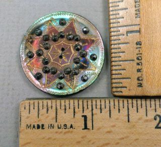 Pearl / Mop Button,  1800s Carved Star Design,  Cut - Steel Trim