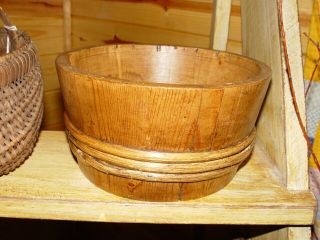 Vintage Staved Country Pine Primitive Scandinavian Wooden Piggin Or Bucket