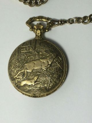 Vintage Arnex Pocket Watch 17 Jewel Incabloc Swiss Deer Hunter Case w/Fob 1765 4