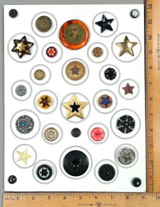 Card Of 29 Buttons,  Assorted Star Shapes & Patterns,  Various Materials & Ages