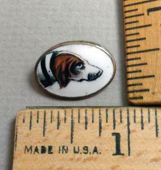 Antique Enamel Button,  Lovely 1800s Metal,  W/ Hound Dog Head Design