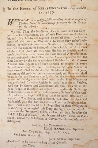 Rare Estate Found US Colonial Massachusetts Bay 1779 Broadside re Army Blankets 2