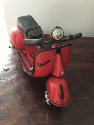 Vintage Red Cast Iron Vespa Motorcicle Toy