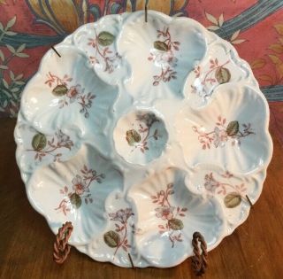 Antique French Porcelain 5 Welled Oyster Plate With Wall Mount C.  Late 1800s