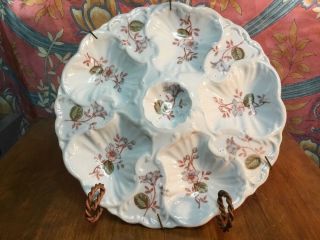 Antique French Porcelain 5 Welled Oyster Plate with Wall Mount c.  late 1800s 2