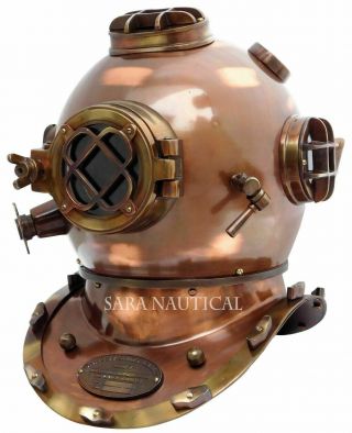 Antique Brass Deep Sea US Navy Mark V Diving Marine Scuba Divers Helmet 18 