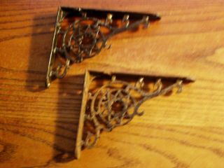 Ornate Pair Antique Victorian Cast Iron Shelf Brackets 4 " X 5 " Real