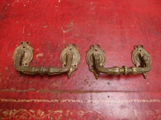 Antique Ornate Heavy French Brass Carrying Handles Coffer Chest Or Piano C1860 