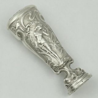 Art Nouveau French.  800 Silver Wax Seal,  Nude & Dolphins,  Firmin Pierre Lasserre