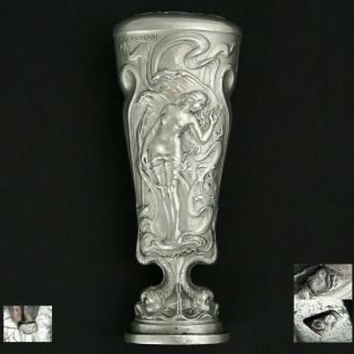 Art Nouveau French.  800 Silver Wax Seal,  Nude & Dolphins,  Firmin Pierre Lasserre 4