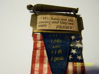 Battle Lake Erie Commodore Perry Celebration Ribbon 1902 Pin Back