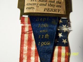 BATTLE LAKE ERIE COMMODORE PERRY CELEBRATION RIBBON 1902 PIN BACK 2