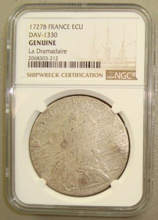 1762 La Dromadaire Shipwreck Recovered 1727 - B France Silver Ecu NGC 3