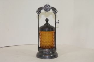 Antique Victorian Pickle Castor Amber Cane Pattern Jar Boston Silver Co.  302 2