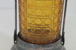 Antique Victorian Pickle Castor Amber Cane Pattern Jar Boston Silver Co.  302 7