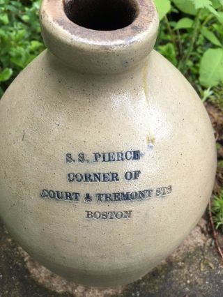Antique S.  S.  Pierce Handled Stoneware Jug Boston